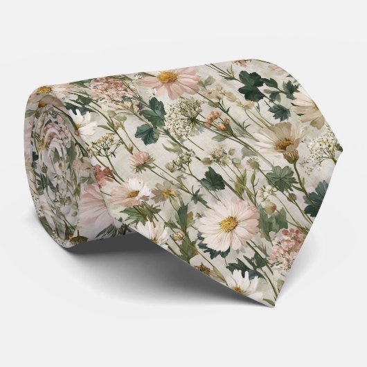 Tuin Bloom Wildflowers in Soft Pastels Wedding Stropdas (Opgerold)