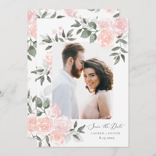 Tuin Blooms Bewaar de datum Dank u kaart (Voorkant / Achterkant)