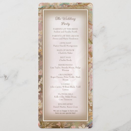 Tuin Blooms Bruiloft Flat Programma Programmakaart (Achterkant)