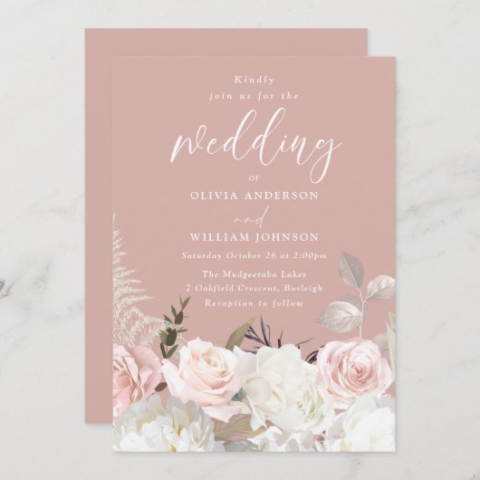 Tuin Blozen & Witte Bloemige Mauve Bruiloft Kaart (Voorkant / Achterkant)