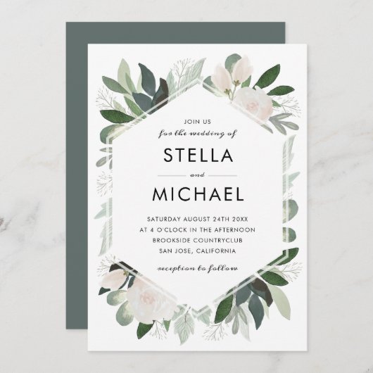 Tuin Blush Bruiloft Uitnodigen Kaart (Voorkant / Achterkant)