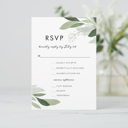 Tuin Blush RSVP met menu-opties (Staand voorkant)