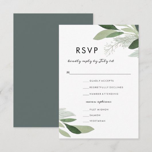 Tuin Blush RSVP met menu-opties (Voorkant / Achterkant)