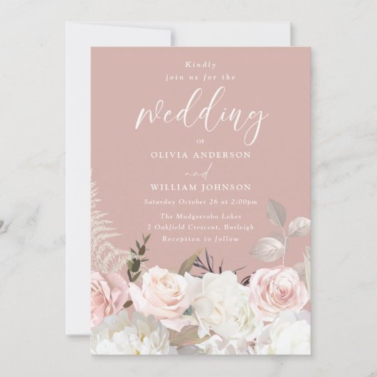 Tuin Blush & Wit Bloemen Mauve Bruiloft Kaart (Voorkant)