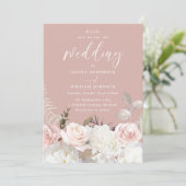 Tuin Blush & Wit Bloemen Mauve Bruiloft Kaart (Staand voorkant)