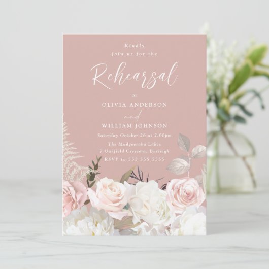 Tuin Blush & Wit Bloemen Mauve repetitie diner Kaart (Staand voorkant)