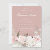 Tuin Blush & Wit Bloemen Quinceanera Party Kaart (Voorkant)