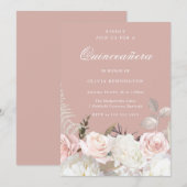 Tuin Blush & Wit Bloemen Quinceanera Party Kaart (Voorkant / Achterkant)