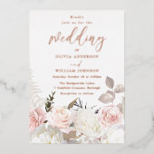 Tuin Blush & Wit Bloemen Roos Gouden Bruiloft Folie Uitnodiging (Voorkant)
