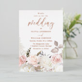 Tuin Blush & Wit Bloemen Roos Gouden Bruiloft Folie Uitnodiging (Staand Voorkant)
