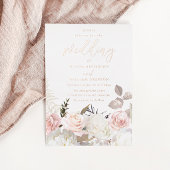 Tuin Blush & Wit Bloemen Roos Gouden Bruiloft Folie Uitnodiging