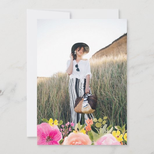 Tuin bohemian waterverf bloemen afstuderen kaart (Achterkant)