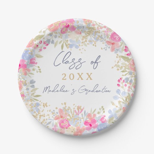 Tuin boho pastel wilde bloemen afstuderen papieren bordje (Voorkant)