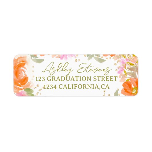 Tuin boho sinaasappel wilde bloemen afstuderen etiket (Voorkant)