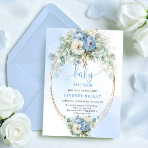 Tuin Boho Stof Blauw Bloemen Groene Baby Shower Kaart