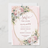 Tuin Boho Stof Roze Bloemen Bewaar De Datum Save The Date (Voorkant)
