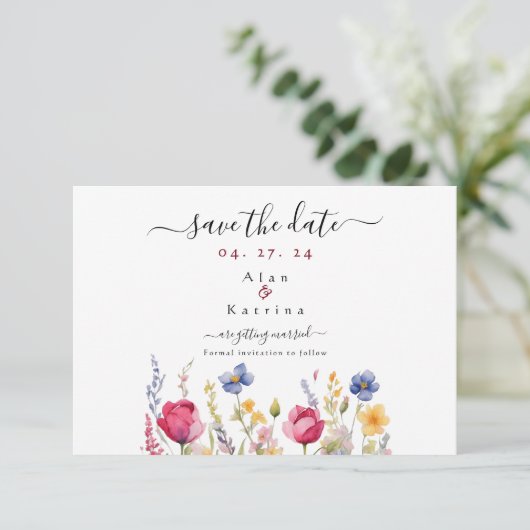 Tuin Boho Wilde Bloemen Plat Save The Date Kaart (Staand voorkant)