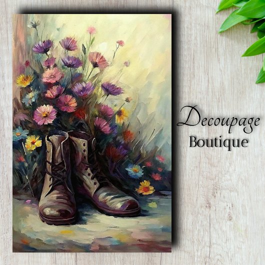  Tuin Boot & Wildflowers Decoupage Tissuepapier