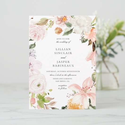 Tuin Botanische Bloemen Ovaal Lijst Bruiloft Kaart (Staand voorkant)