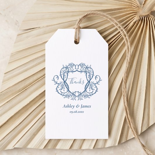Tuin Bruiloft Blauw Dank Je Wel Crest Cadeaulabel