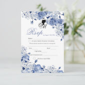 Tuin Bruiloft Bloemen Elegant Blauw Roos RSVP Kaartje (Staand voorkant)