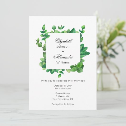 Tuin bruiloft buiten uitnodiging. Groene uitnodigi Kaart (Staand voorkant)