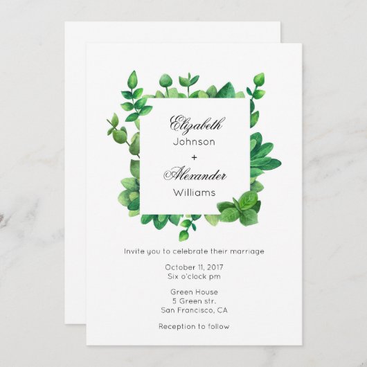 Tuin bruiloft buiten uitnodiging. Groene uitnodigi Kaart (Voorkant / Achterkant)