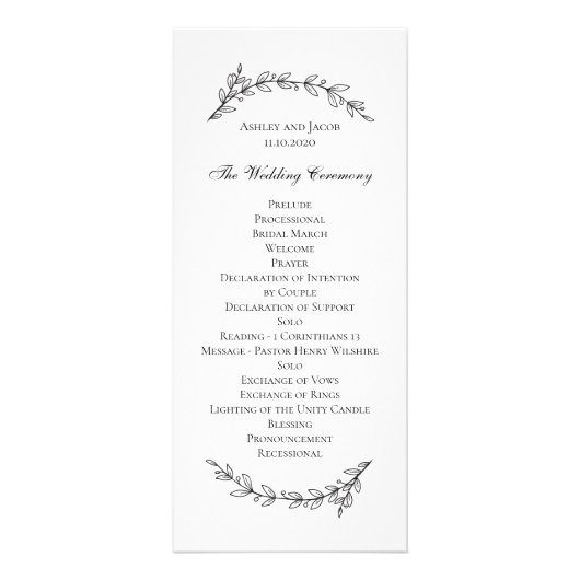 Tuin bruiloft programma. Zwart-wit botanisch Reclamekaart (Voorkant)