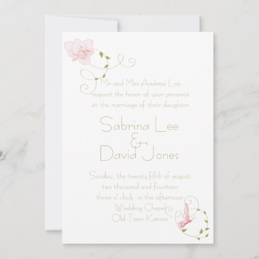 Tuin bruiloft roze lelies bruiloft kaart (Achterkant)