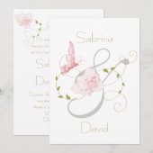 Tuin bruiloft roze lelies bruiloft kaart (Voorkant / Achterkant)