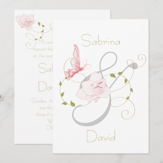 Tuin bruiloft roze lelies bruiloft kaart (Voorkant / Achterkant)