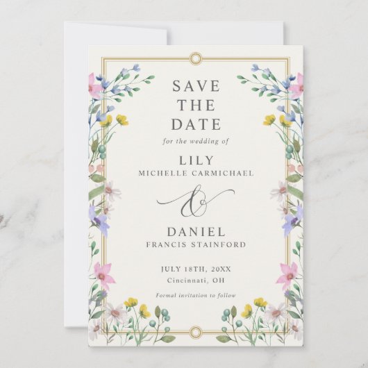 Tuin bruiloft wilde bloemen bloem bruiloft save the date (Voorkant)