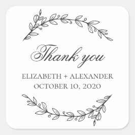 Tuin bruiloft. Zwart-wit botanische dank u Vierkante Sticker