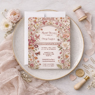 Tuin bruiloftsfeest met vintage bloemen kaart