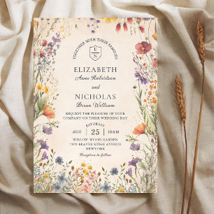 Tuin bruiloftsinvitaties met vintage wilde bloemen kaart