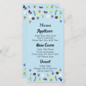 Tuin bruiloftsmenu in blauw met botanische bloemen (Voorkant / Achterkant)