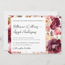 Tuin Burgundy Script kalligrafie Details Trouwen Kaart