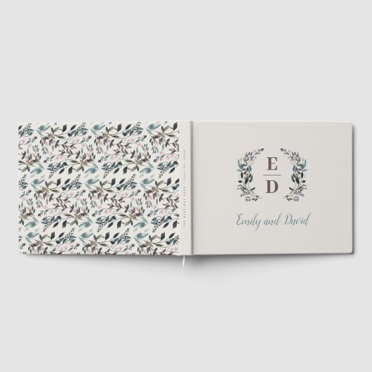 Tuin Crest Eggshell Monogram bruiloft Gastenboek (Volledig)