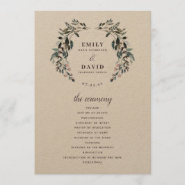 Tuin Crest Rustieke Kraft Bloemen Huwelijksceremon Programmakaart