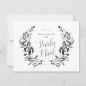 Tuin Crest Stoffig Blauw Bloemen Bruidsmeisje Kaart (Voorkant)