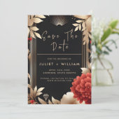 Tuin Diamond Rood Zwart En Goud Bruiloft Save The Date (Staand voorkant)