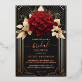 Tuin Diamond Rood Zwart en Goud Vrijgezellenfeest Folie Uitnodiging (Voorkant)