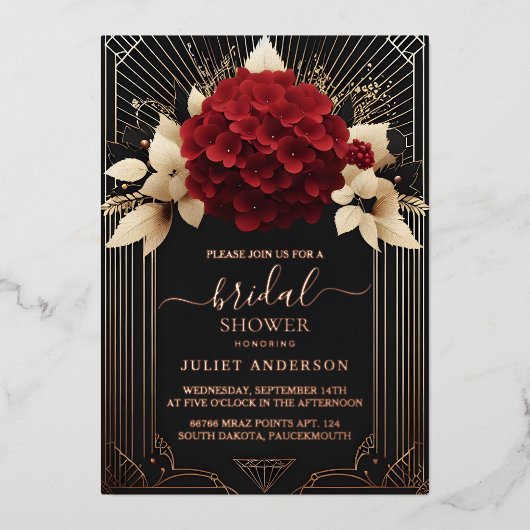 Tuin Diamond Rood Zwart en Goud Vrijgezellenfeest Folie Uitnodiging (Voorkant)