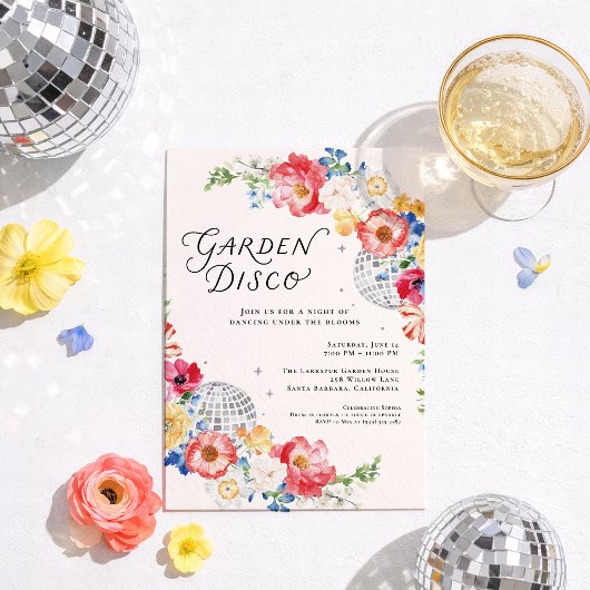 Tuin Disco Bloemen Feest Uitnodiging