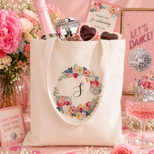 Tuin Disco Bloemenfeest Initialen Tote Bag