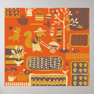 Tuin Eekhoorns: grillige dierlijke scène Poster