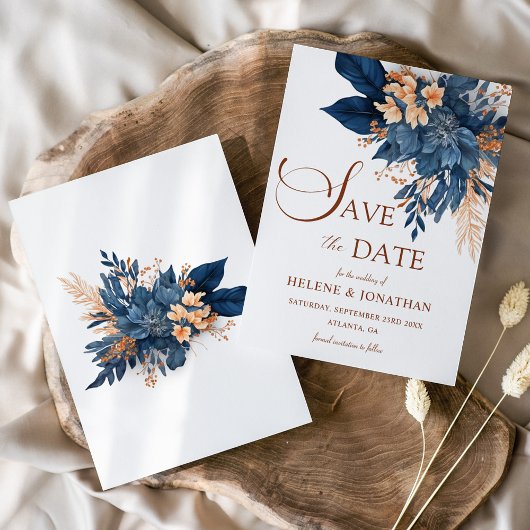 Tuin Elegante Navy Blue Sinaasappel Bloemen Huweli Save The Date
