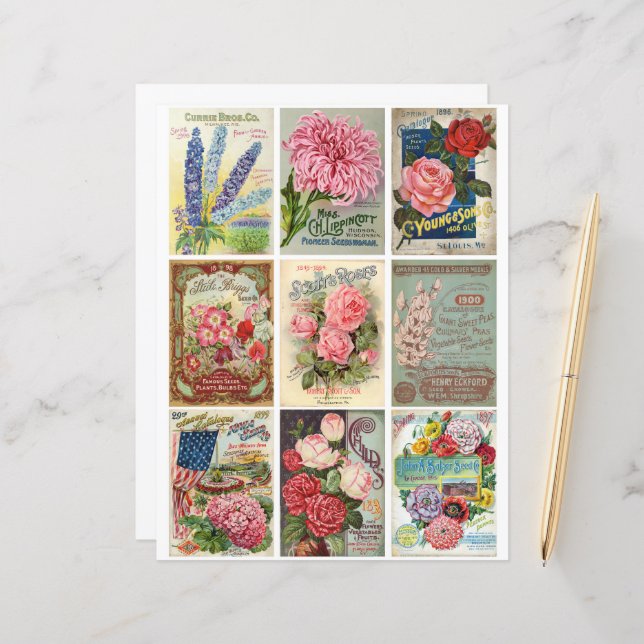  tuin- en bloemzaad Ephemera Clipart (Voorkant / Achterkant in situ)