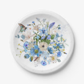 Tuin en tropische blauwe bloemen boeket. papieren bordje (Voorkant)