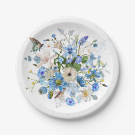 Tuin en tropische blauwe bloemen boeket. papieren bordje